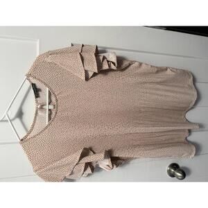 Adrianna Papell light weight pink and black polka dot ruffle sleeve size Large